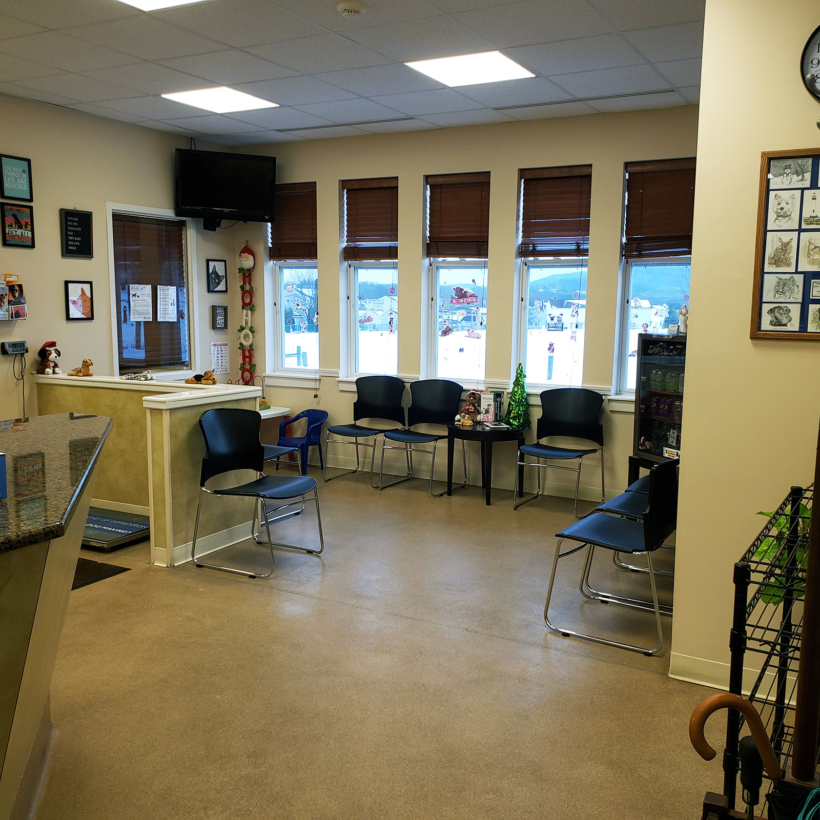 Timberview-lobby A woman lovingly snuggling her Golden Retriever indoors.